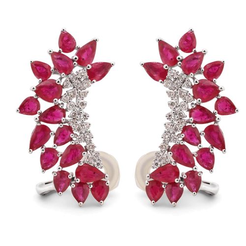Par de Brinco em Ouro Branco 18k Ear Cuff com Rubis e Diamantes 191503