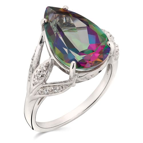 Anel em Prata 925 Com Topázio Místico Gota e Topazio Branco 156267