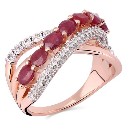 Anel em Prata 925 Trançado com Rubis e Zirconias Aprox. 1,75 cts Banho Ouro Rose 199381