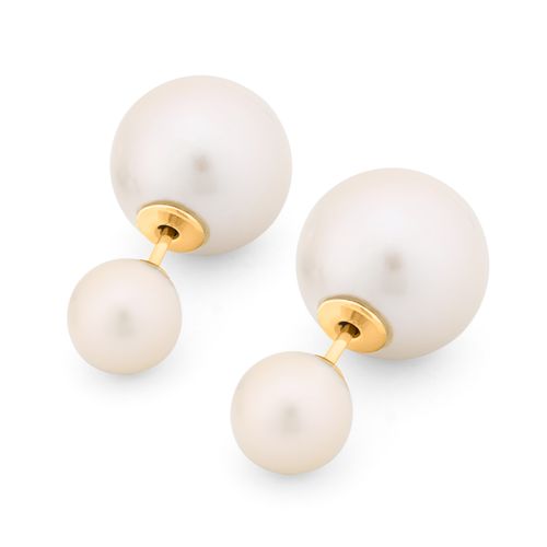 Par De Brinco Em Ouro Amarelo 18k Com Duas Pérolas Brancas 149551 Par De Brinco Em Ouro Amarelo 18k Com Duas Pérolas Brancas 149551