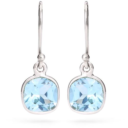 Par de Brinco em Prata  Quadradinho com Topázios Azuis 199395