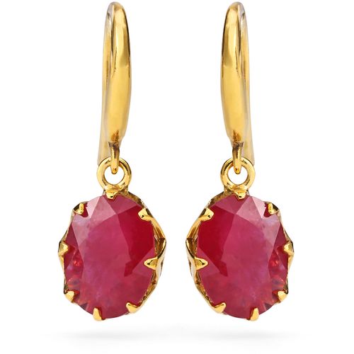 Par de Brincos Em Ouro Amarelo 18k Cestinha com Rubi 198003