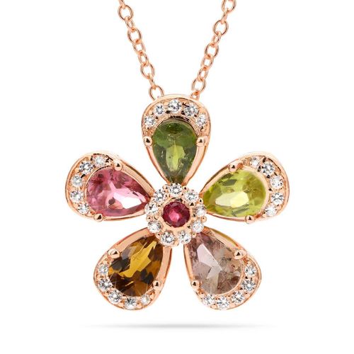 Pingente em Prata 925 Flor com Turmalinas Coloridas e Zirconias 143082