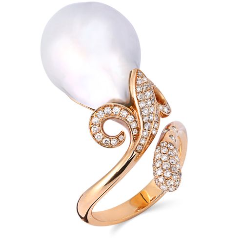 Anel Em Ouro Rosé de Pérola Barroca e Diamantes 133158