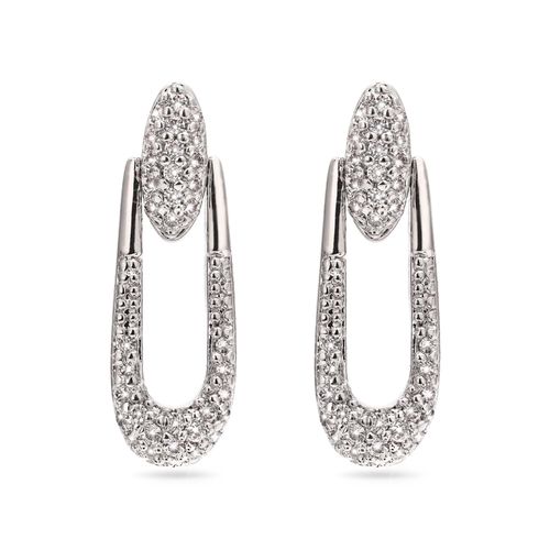 Par de Brinco em Prata 925 Vazado com Zirconias 183563 Par de Brinco em Prata 925 Vazado com Zirconias 183563