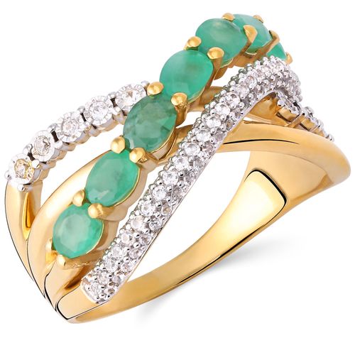 Anel em Prata 925 Trançado com Esmeraldas e Zircônias Aprox. 1,50 cts 199382 Anel em Prata 925 Trançado com Esmeraldas e Zircônias Aprox. 1,50 cts 199382