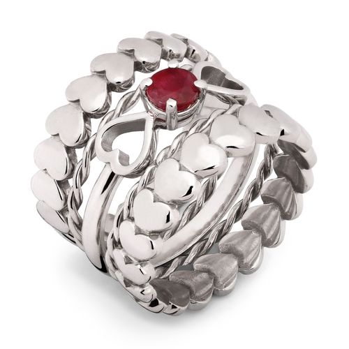 Kit em Prata 925 Honey Com  4 Alianças e 1 Solitário Rubi 194130