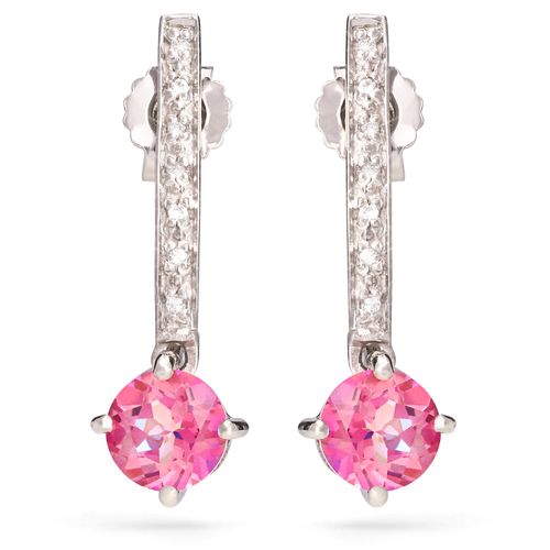 Par de Brinco em Prata 925 Topázio Rosa e Topázios Brancos 161321