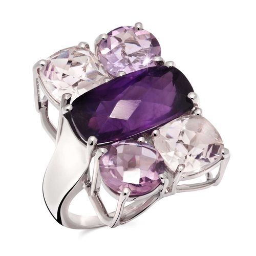 Anel em Prata 925 com Ametistas e Cristais 119669 Anel em Prata 925 com Ametistas e Cristais 119669