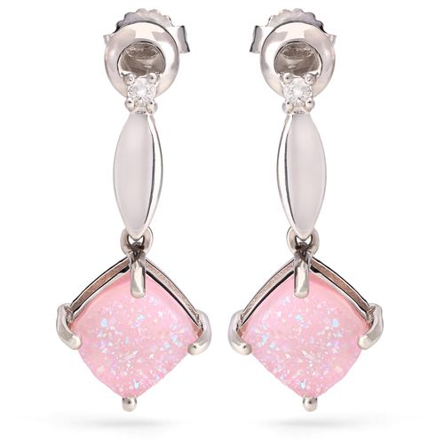 Par de Brinco em Prata  com Quartzo Glitter Rosa e Topázio Branco 159655