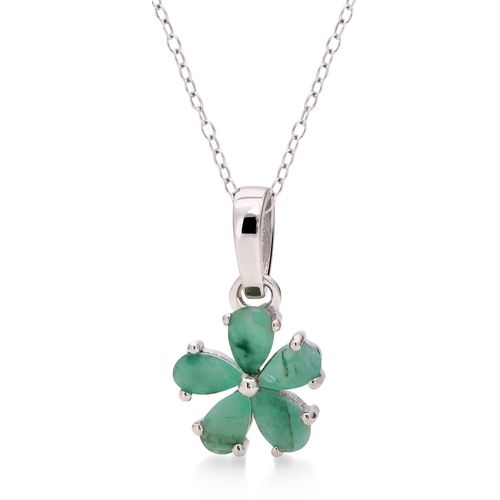Pingente em Prata 925 Flor com Esmeraldas 198557