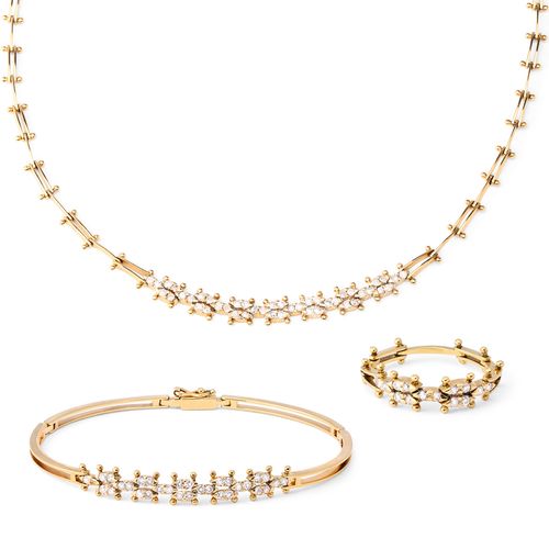 Colar Pulseira e Anel em Ouro Amarelo com Diamantes 121536