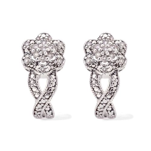 Par de Brinco em Prata 925 Flor com Diamantes Brancos 127421 Par de Brinco em Prata 925 Flor com Diamantes Brancos 127421