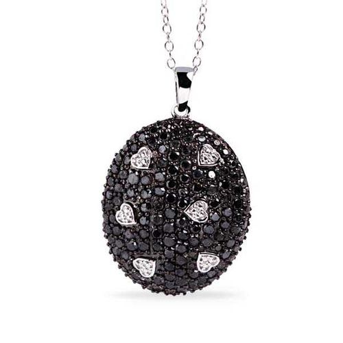 Pingente em Prata 925 Corações com Diamantes Negros 131504