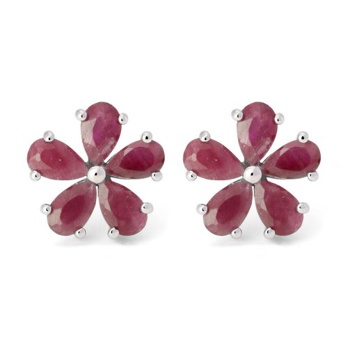 Par de Brinco em Prata 925 Flor com Rubis 198553