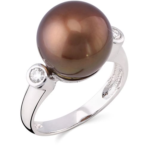 Anel em Ouro Branco com Pérola South Sea Chocolate e Diamantes 102111
