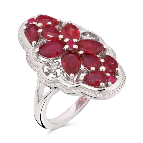 Anel de Prata 925 Floral com Rubis 175846