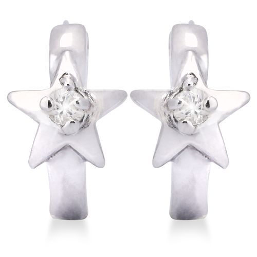 PAR DE BRINCO  ARGOLINHA ESTRELA COM SAFIRA - (13MM) PRATA 199026
