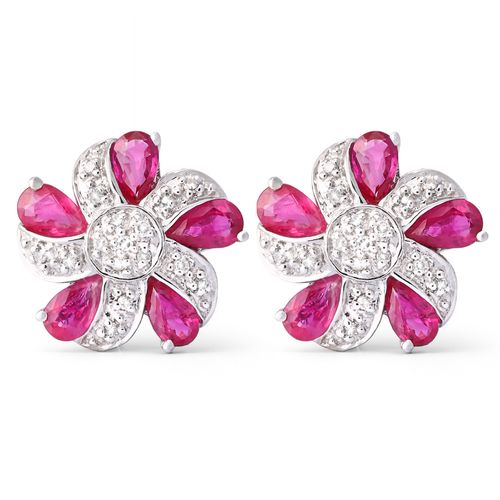Par de Brincos em Ouro Branco 18k Rubis e Diamantes 126586