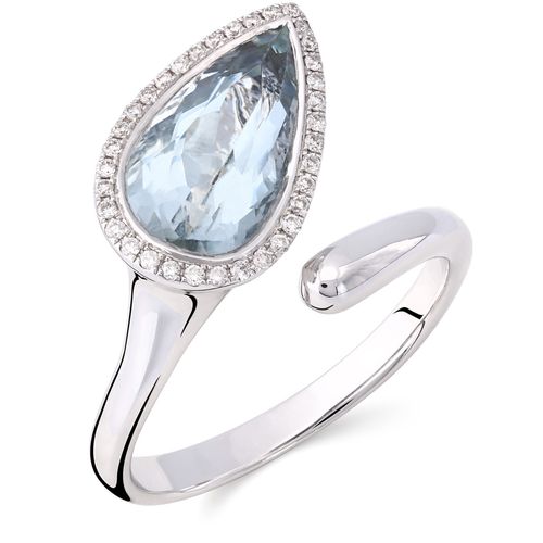 Anel em Ouro Branco de Água Marinha Gota com Diamantes 118506