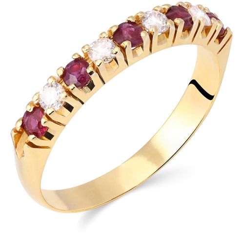 Meia Aliança em Ouro Amarelo com Rubis e Diamantes 136277