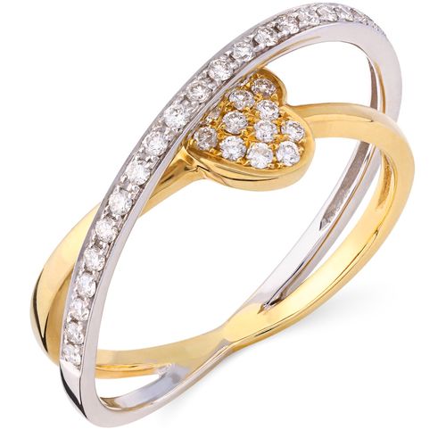 Anel em Ouro Amarelo e Ouro Branco com Coração e Diamantes 137097