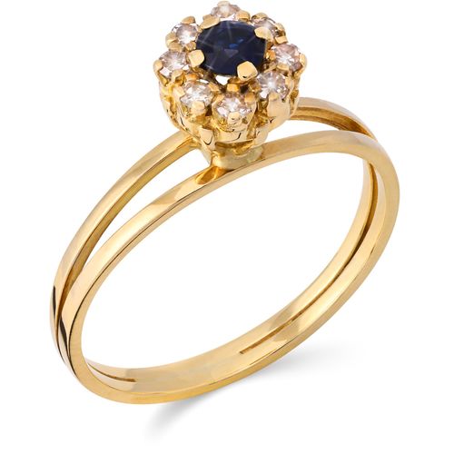 Anel em Ouro Amarelo Chuveiro de Safira com Diamantes 185616