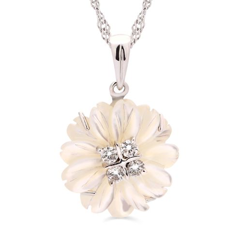Pingente em Ouro Branco 18k com Madrepérola e Diamantes 135391