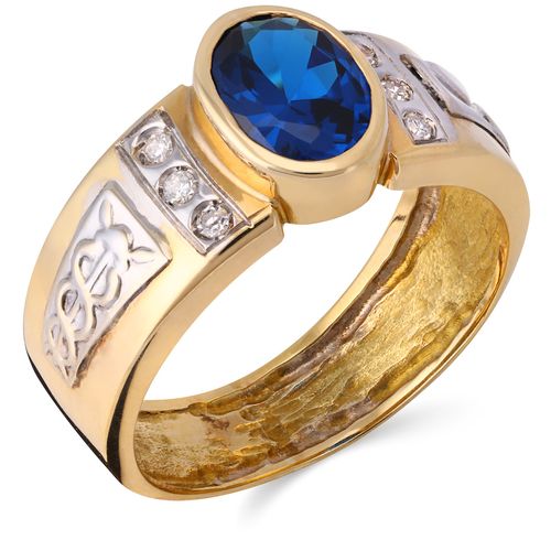 Anel em Ouro Amarelo de Pedra Azul Sintética Oval 110849