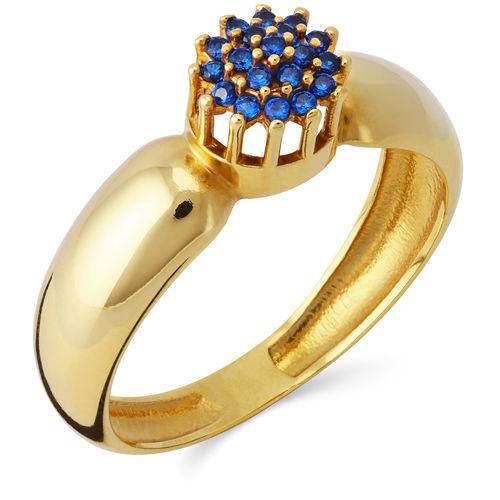 Anel em Ouro Amarelo Chuveiro com Pedra Azul Sintética 191667