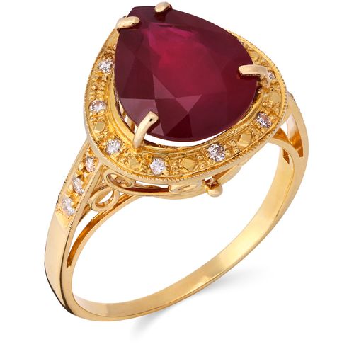 Anel em Ouro Amarelo de Rubi Gota com Diamantes 193429
