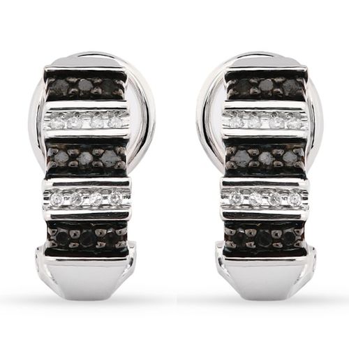 Par de Brinco em Prata 925 com Diamantes Negros e Brancos 104115