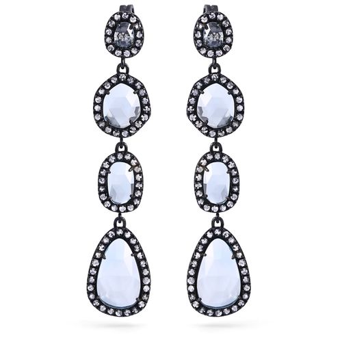 144012-Par de Brinco Linha Setara em Prata 925 com Topázios Azuis e Topázios Brancos 144012