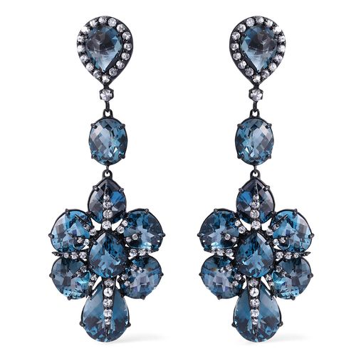 131480-Par de Brinco Linha  Setara em Prata 925 com Topázios London Blue e Topázios Brancos 131480