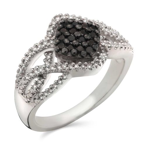 Anel em Prata 925 Flor com Diamantes Negros e Brancos 141924