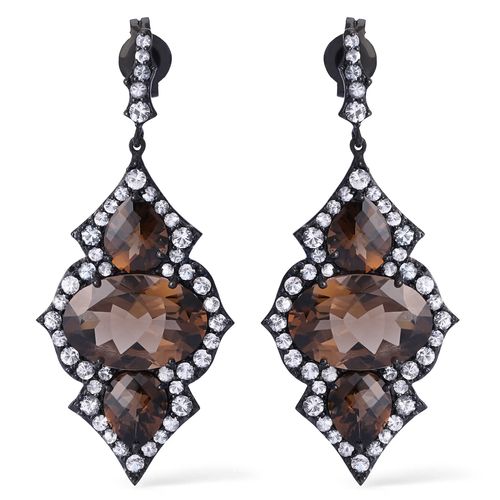 144196-Par de Brinco Linha Setara em Prata 925 com Topazios Fumês e Topazios Brancos 144196