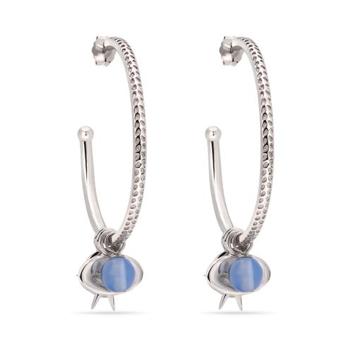 129549-Par de brinco em Prata 925 Eva Larue com Calcedônias Azuis e Diamantes 129549