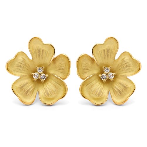 123794-Par de Brincos  em Ouro Amarelo 18k Linha Giovanni Flor com 20 pts em Diamantes 123794