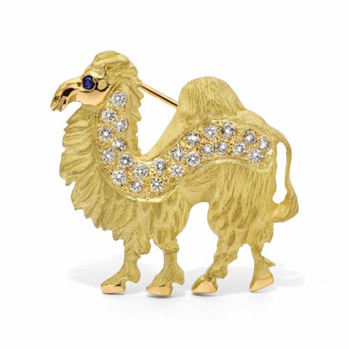 126467-Broche Linha Giovanni em Ouro Amarelo 18k Camelo com Safira e Diamantes 126467