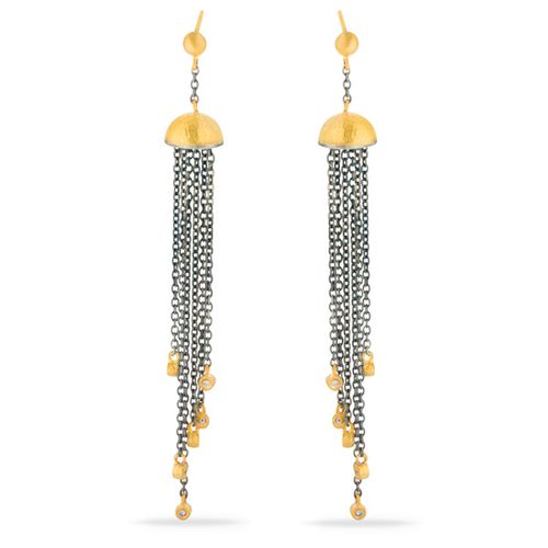131612-Par de Brinco Linha Kurtulan Em Ouro Amarelo 18k e Prata 925 Kurtulan com Diamantes 131612