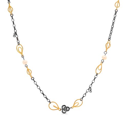 138123-Colar Linha Kurtulan em Prata 925 e Ouro Amarelo 18 k com Diamantes e Perolas 138123