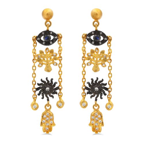 138131-Par de Brinco Linha Kurtulan em Ouro Amarelo 18k e Prata 925 138131