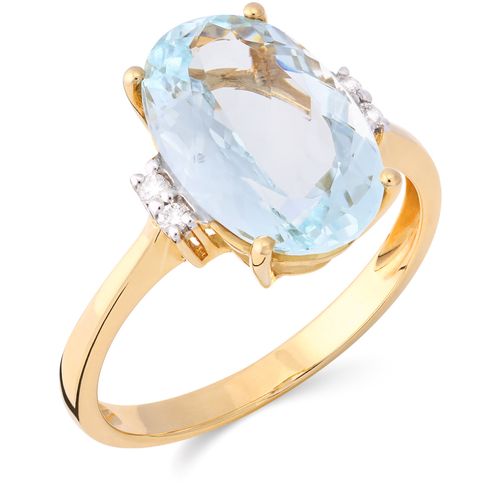 122107 - Anel em Ouro Amarelo 18k Oval com Aguas Marinhas e Diamantes Aprox. 3,91 cts 122107