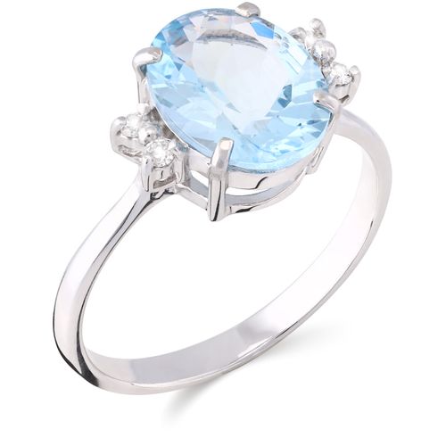 176096 - Anel em Ouro Branco 18k com Agua Marinha Oval e Diamantes Aprox. 2,74 cts 176096