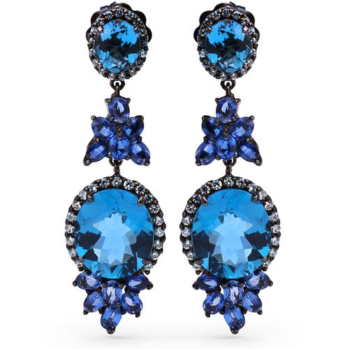 192097-Par de Brinco Linha Premium em Prata 925 com Topazios London Blue, Kianites e Zirconias 192097