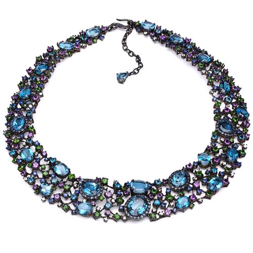 192042-Colar em  Prata Luxo com Topázios London Blue, Ametistas, Chromes, Safiras Azuis e Zircônias 192042