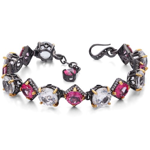 194841-Pulseira Linha Premium em Prata 925 com Topázios Rosas, Topázios Brancos e Zircônias 194841