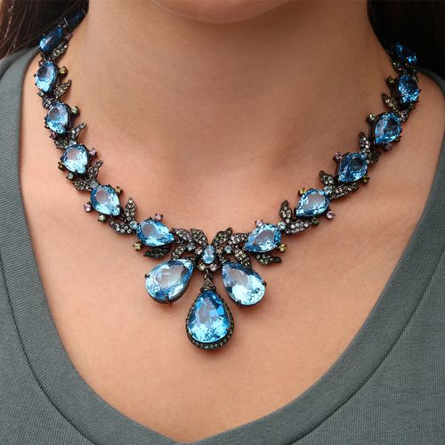 192034-Colar Linha Premium Prata 925 com Topazio Azul e Mix de Pedras 192034