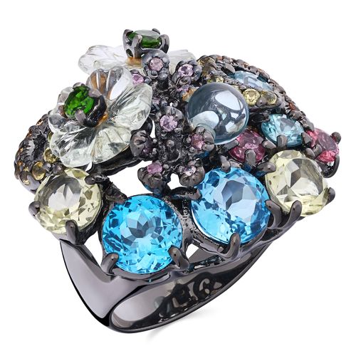 195374-Anel Linha Premium em Prata 925 Floral com Mix de Pedras 195374