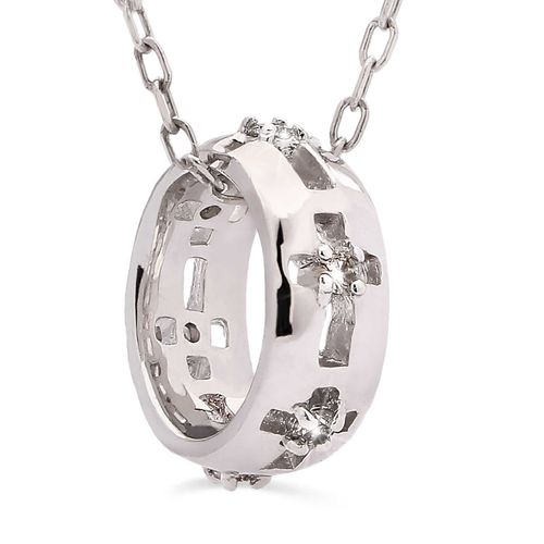 179893-Pingente Em Ouro Branco 18k Circulo com Cruz e Diamantes 179893